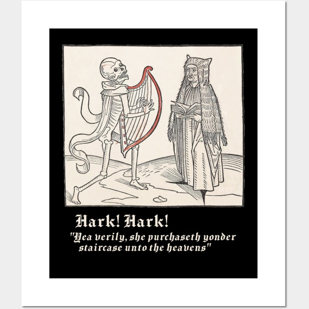 Medieval snark: "Stairway" Woodcut with tongue in cheek caption Wall Art by PlanetSnark